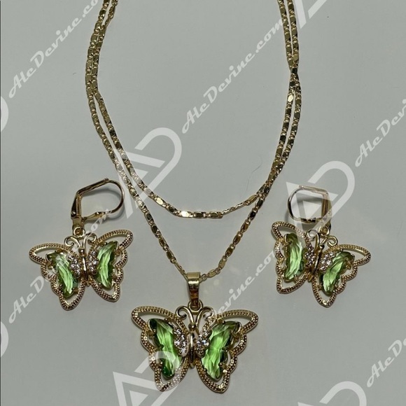 Green Butterfly set (gold plated) - Picture 6 of 7